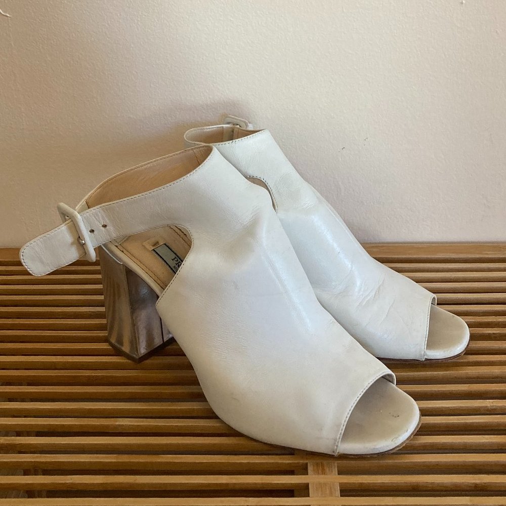 Prada white leather sandal pumps, size 37.5 (US 7.5)